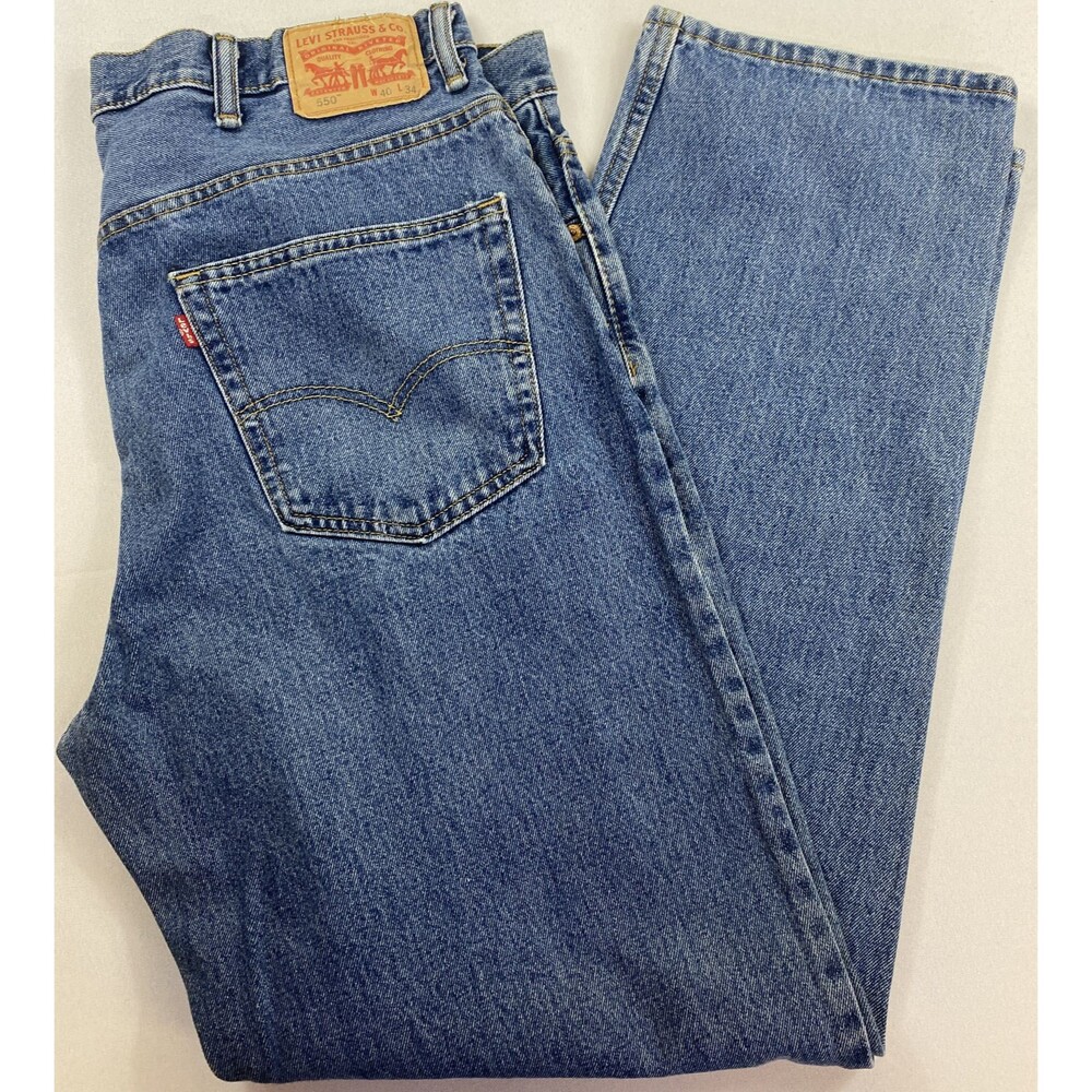 Levis 550 Mens Medium Wash Relaxed Fit Tapered Leg Denim Blue Jeans 40 x 32